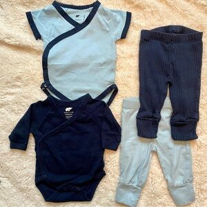 Monica + Andy Organic Baby Bundle Starter Set Newborn EUC 4 pc - Blue